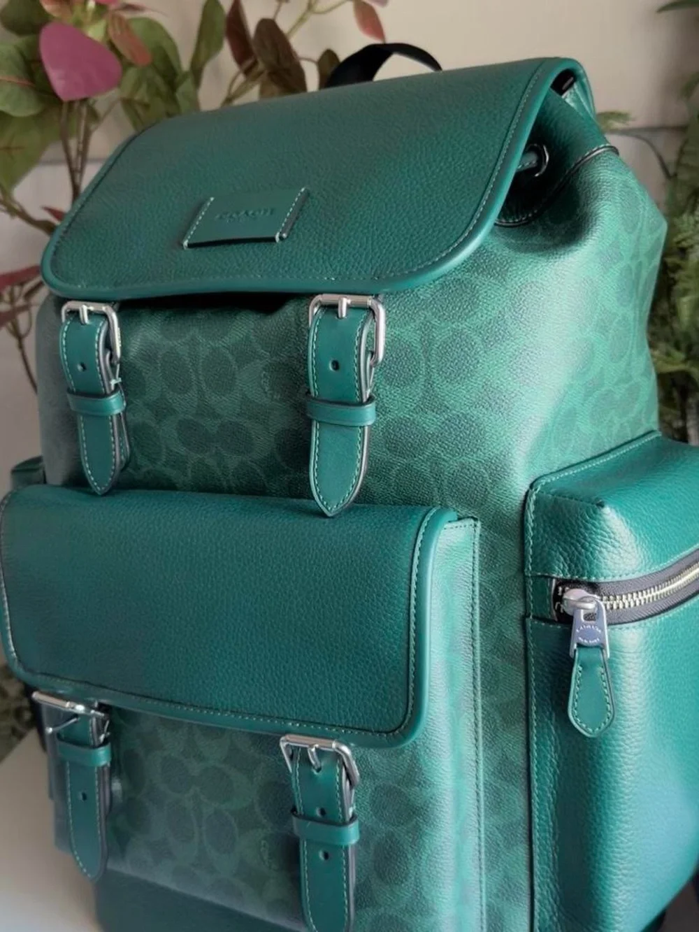 Coach Green Signature Canvas & Leather Backpack